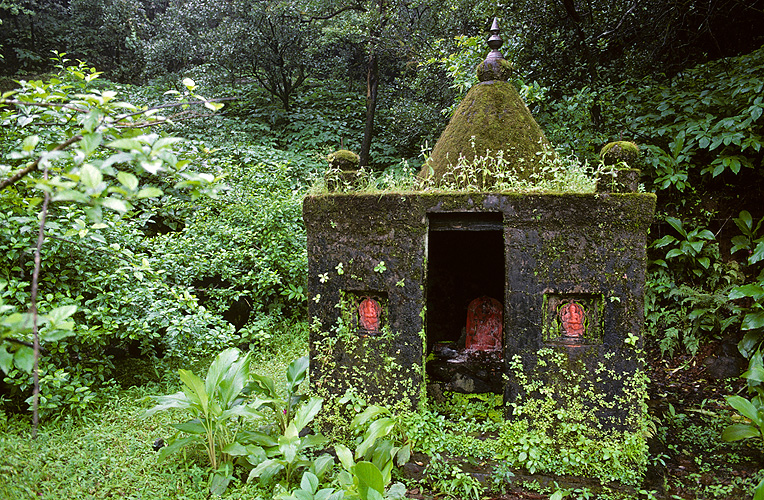 Tempel in einem heiligen Hain, Western Ghats, Maharashtra